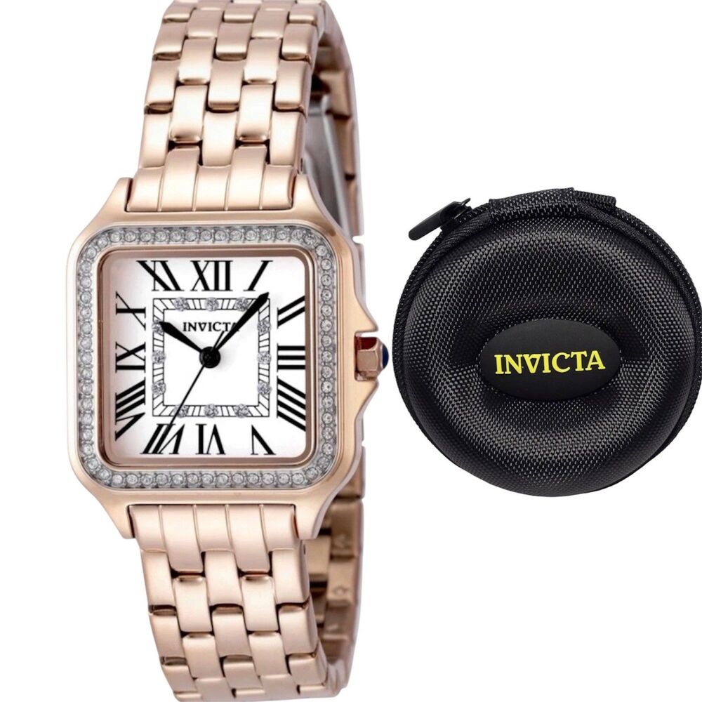 Women's Watch Invicta Angel Quartz Silver Dial Rose Gold 48997 & Travel Case